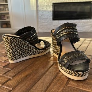 Brand new Vince Camuto wedge sandals. Black and gold. Size 8.5